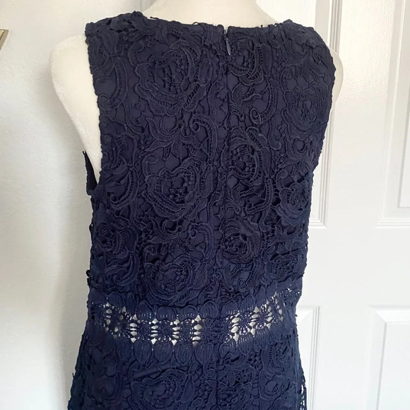 Mademoiselle Philip Marc Navy Blue Floral Lace Sleeveless Midriff Mini Dress - Picture 8 of 13